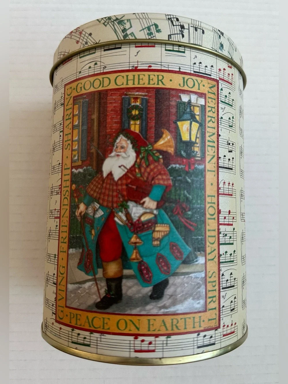 NaturalTrim Vintage Santa Christmas Metal Canister Set 3-Pc w/Lids, Musical Note